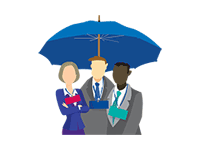 3 people under umbrella